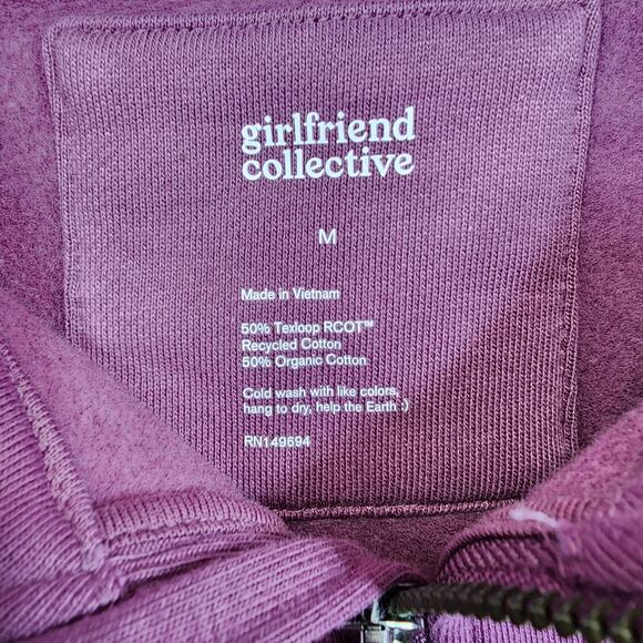 Girlfriend Collective Womens Top Medium Pink 1/2 Zip Pullover Cropped Sweatshirt - Picture 3 of 9